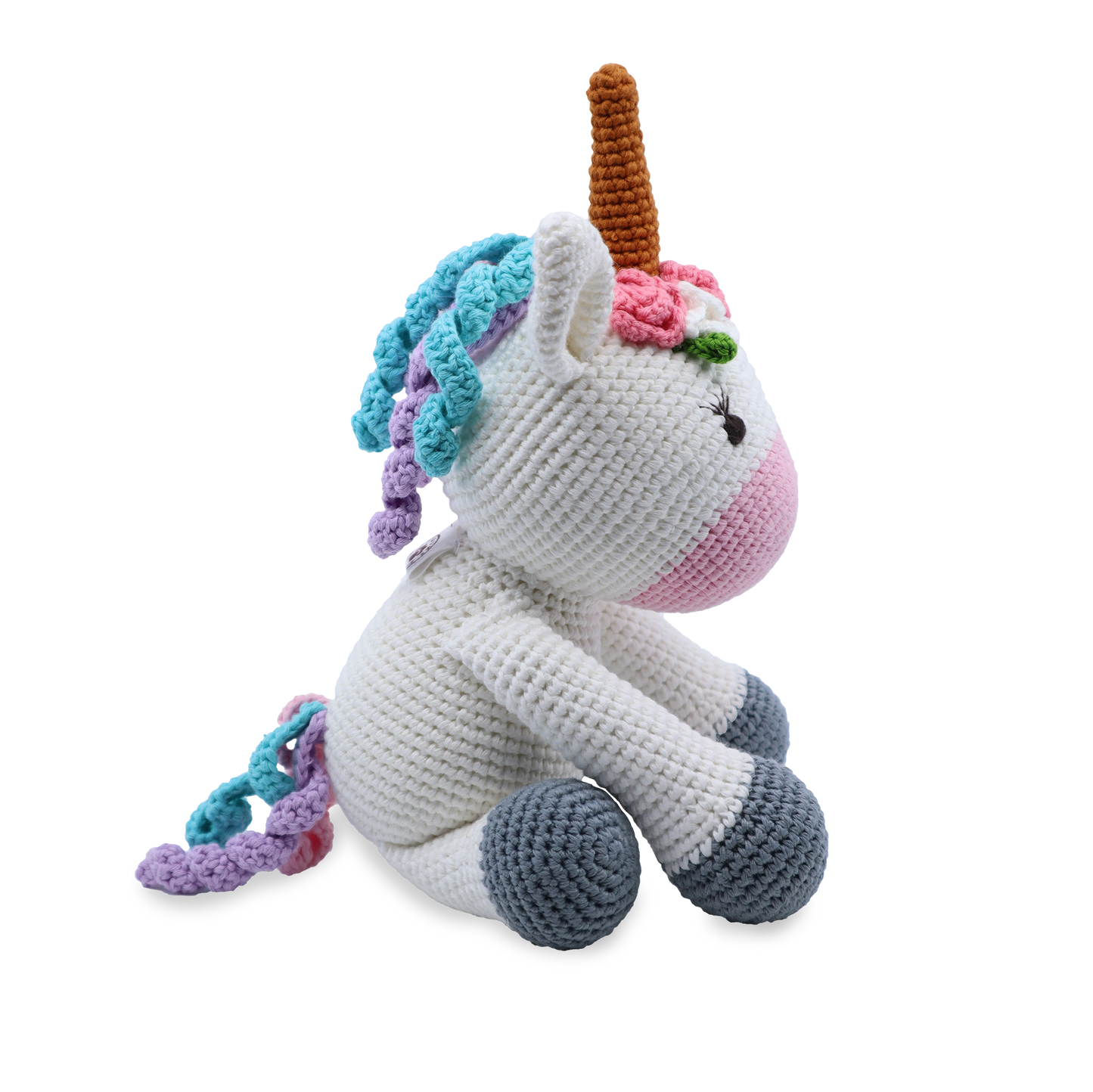 crochet unicorn toy side view